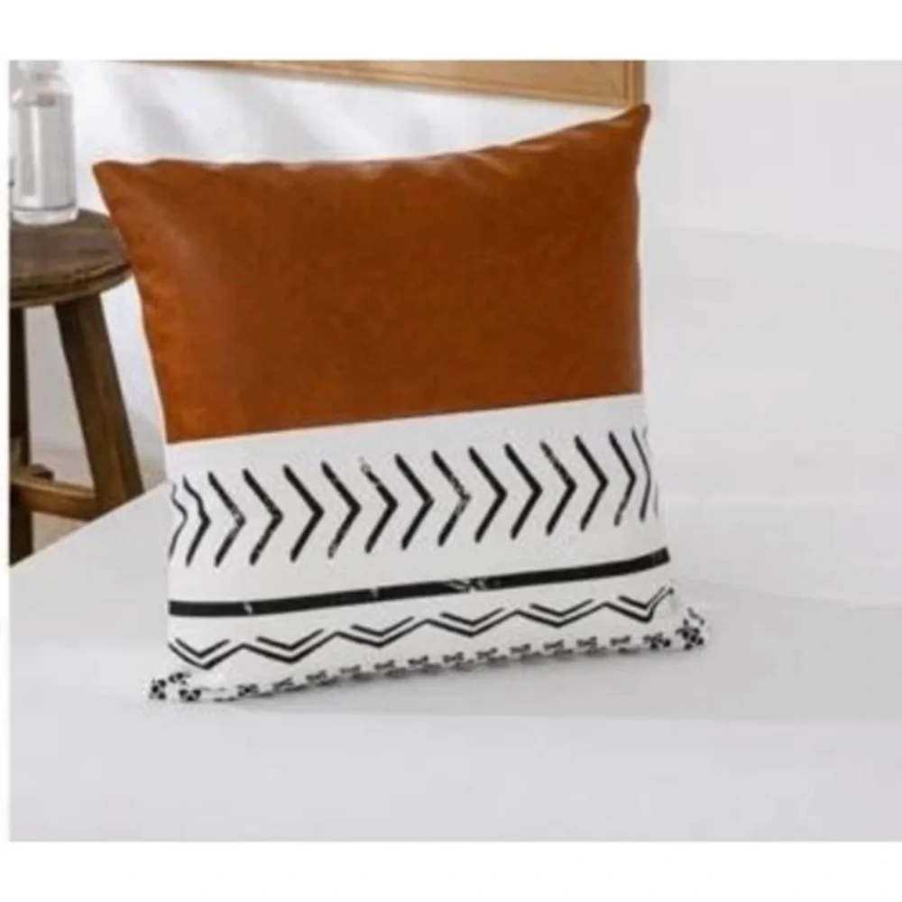 2 Decorative Faux Leather Pillowcases | 17.7x17.7”